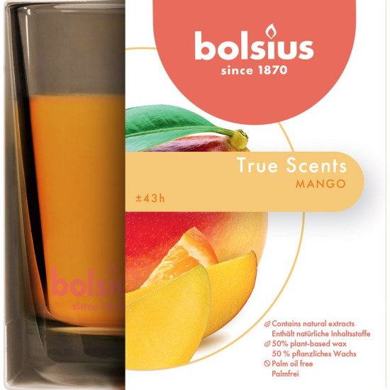 Candle Bolsius Jar True Scents 95/95 mm, scented, mango, in glass Candle Bolsius Jar True Scents 95/95 mm, scented, mango, in glass