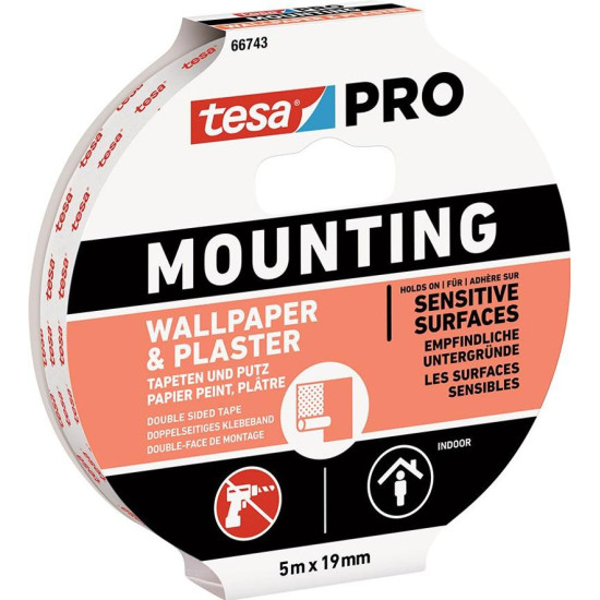 tesa® Mounting PRO teip, kinnitus, tapeedile ja krohvile, liim, 19 mm, L-5 m tesa® Mounting PRO teip, kinnitus, tapeedile ja krohvile, liim, 19 mm, L-5 m