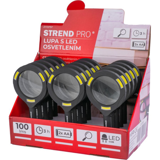 Lamp Strend Pro suurendusklaasiga, 100 lm, 113x242x22 mm, 2xAA, müügikarp 15 tk, luup