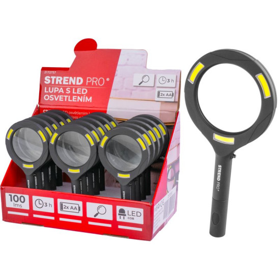 Lamp Strend Pro suurendusklaasiga, 100 lm, 113x242x22 mm, 2xAA, müügikarp 15 tk, luup