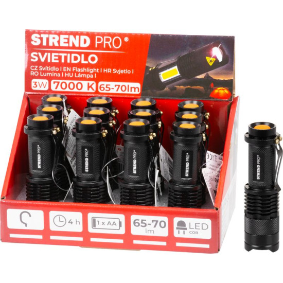 Strend Pro taskulamp NX1040, 3 W, 70+65 lm, küljetulega, Zoom, 1xAA, Müügikarp 12 tk