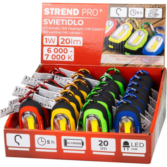 Strend Pro Keychain lamp, võtmehoidja, ripats, karabiiniga, segavärvid, LED 20 lm, 70x34x24 mm, Müüa karp 24 tk Strend Pro Keychain lamp, võtmehoidja, ripats, karabiiniga, segavärvid, LED 20 lm, 70x34x24 mm, Müüa karp 24 tk