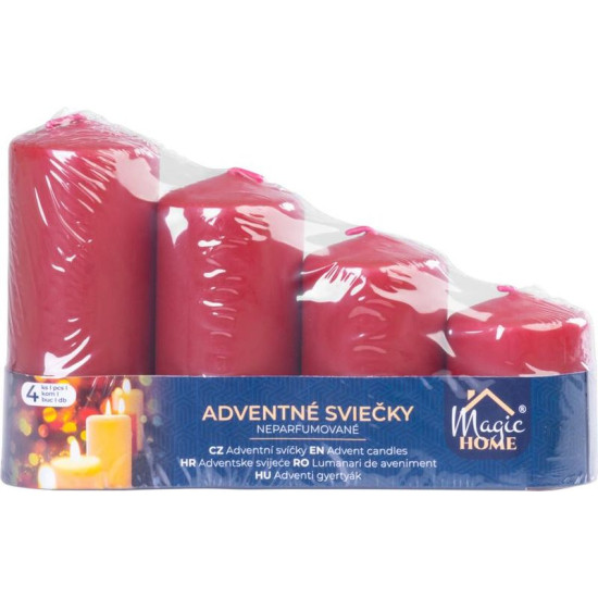 MagicHome candle, Christmas, Advent, burgundy, 48 mm 60/80/100/120 mm, pack. 4 pcs MagicHome candle, Christmas, Advent, burgundy, 48 mm 60/80/100/120 mm, pack. 4 pcs