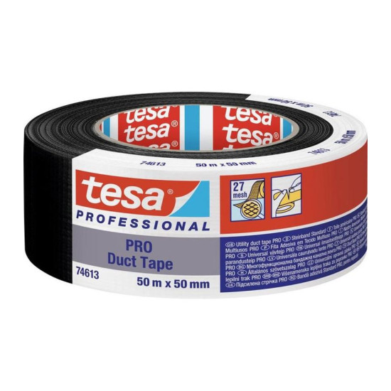 Лента tesa® PRO Клейкая, 50 мм, L-50 м, текстильная, черная