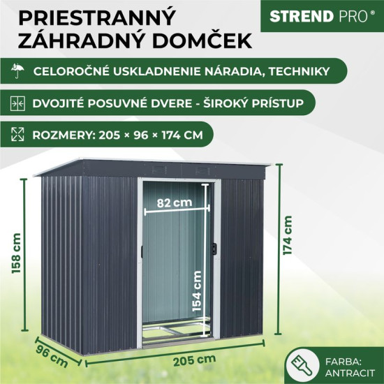 Strend Pro garden playhouse, sheet metal, anthracite, with base, 217x110x174 cm Strend Pro garden playhouse, sheet metal, anthracite, with base, 217x110x174 cm