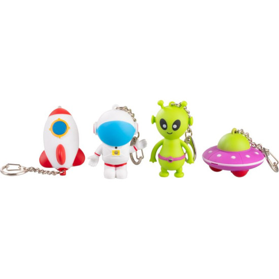 Strend Pro Keychain lamp, key ring, pendant with sound, rocket/ufo/cosmonaut/spaceship, LED 5 lm, Sellbox 24 pcs Strend Pro Keychain lamp, key ring, pendant with sound, rocket/ufo/cosmonaut/spaceship, LED 5 lm, Sellbox 24 pcs