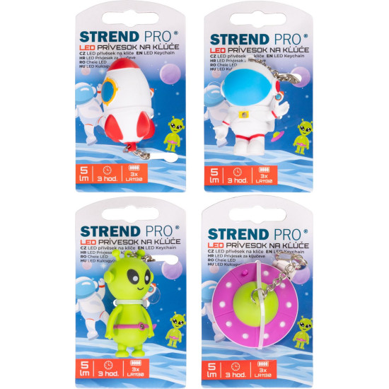 Strend Pro Keychain lamp, key ring, pendant with sound, rocket/ufo/cosmonaut/spaceship, LED 5 lm, Sellbox 24 pcs Strend Pro Keychain lamp, key ring, pendant with sound, rocket/ufo/cosmonaut/spaceship, LED 5 lm, Sellbox 24 pcs