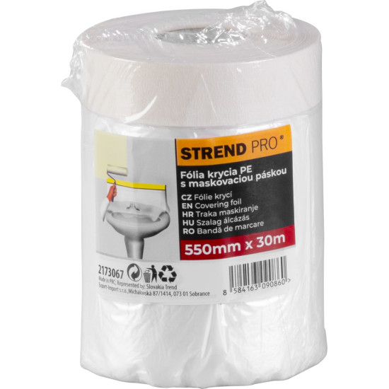 Foil covering Pro, 550 mm, L-30 m, PE, painters, with masking adhesive tape, covering on the floor Foil covering Pro, 550 mm, L-30 m, PE, painters, with masking adhesive tape, covering on the floor