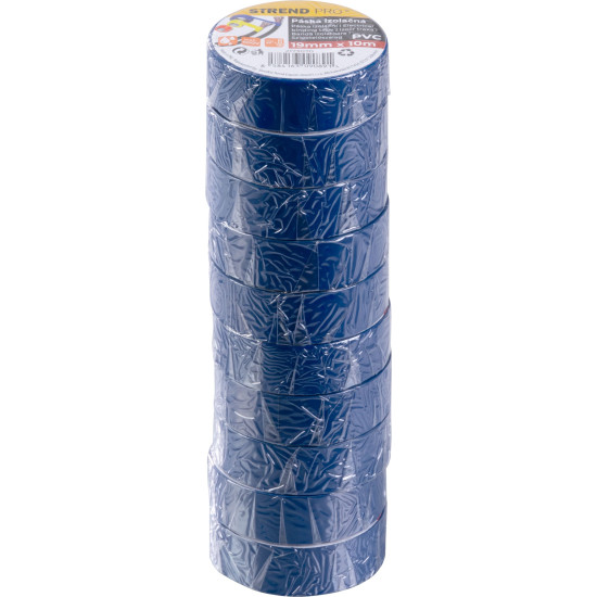 Tape Strend Pro, 19 mm, L-10 m, max. 80°C, 600V, blue, insulating, adhesive, PVC, pack of 10 pcs. Tape Strend Pro, 19 mm, L-10 m, max. 80°C, 600V, blue, insulating, adhesive, PVC, pack of 10 pcs.
