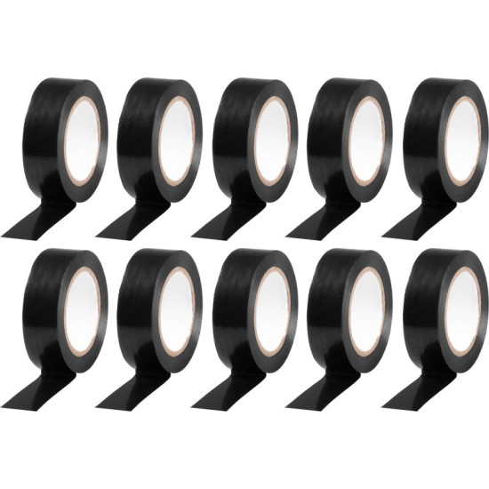 Лента Strend Pro, 19 мм, L-10 м, макс. 80°C, 600 В, черная, изоляционная, клейкая, ПВХ, упаковка 10 шт.