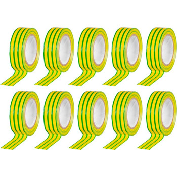 Tape Strend Pro, 19 mm, L-10 m, max. 80°C, 600V, green-yellow, insulating, adhesive, PVC, pack of 10 pcs.