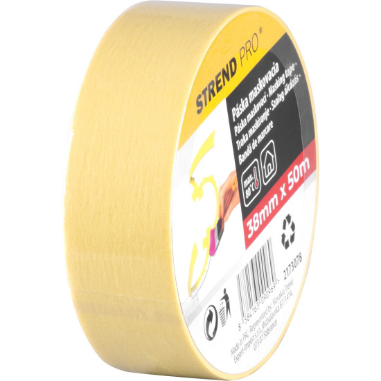 Tape Strend Pro, 38 mm, L-50 m, 80°C, painter's, masking, adhesive, yellow Tape Strend Pro, 38 mm, L-50 m, 80°C, painter's, masking, adhesive, yellow