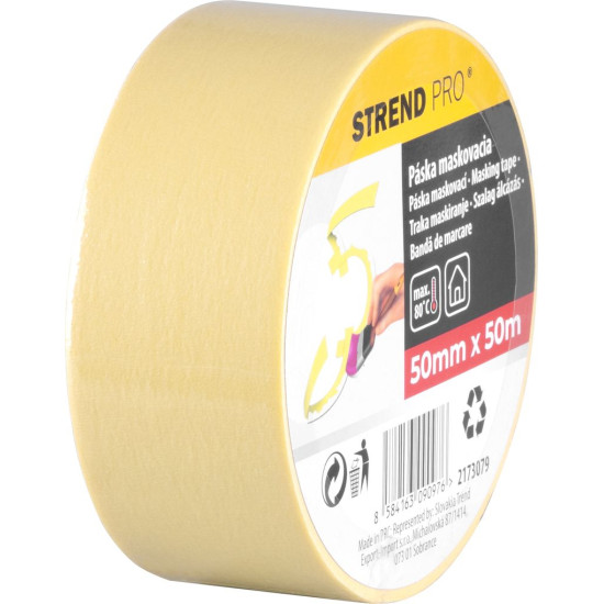 Tape Strend Pro, 50 mm, L-50 m, 80°C, painter's, masking, adhesive, yellow Tape Strend Pro, 50 mm, L-50 m, 80°C, painter's, masking, adhesive, yellow
