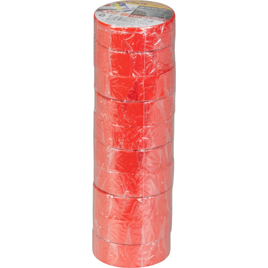 Лента Strend Pro, 19 мм, L-10 м, макс. 80°C, 600В, красная, изоляционная, клейкая, ПВХ, упаковка. 10 шт
