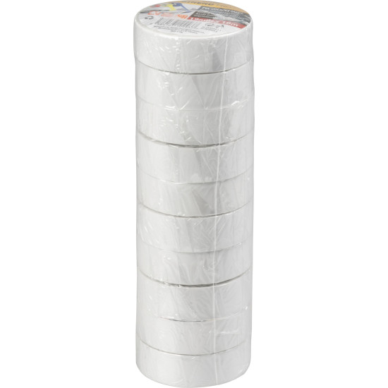 Лента Strend Pro, 19 мм, L-10 м, макс. 80°C, 600В, белая, изоляционная, клейкая, ПВХ, упаковка. 10 шт