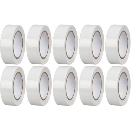 Лента Strend Pro, 19 мм, L-10 м, макс. 80°C, 600В, белая, изоляционная, клейкая, ПВХ, упаковка. 10 шт