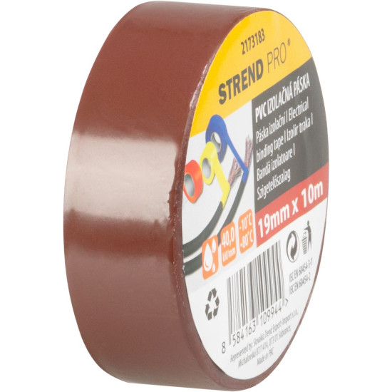 Лента Strend Pro, 19 мм, L-10 м, макс. 80°C, 600В, коричневая, изоляционная, клейкая, ПВХ, упаковка. 10 шт