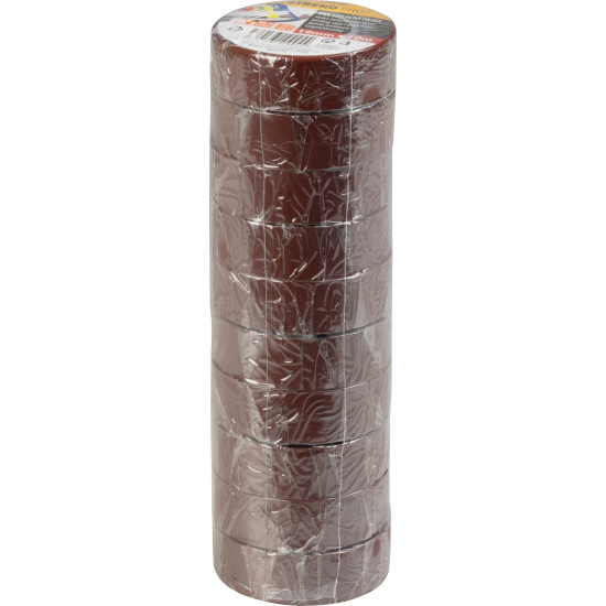 Лента Strend Pro, 19 мм, L-10 м, макс. 80°C, 600В, коричневая, изоляционная, клейкая, ПВХ, упаковка. 10 шт