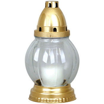 Grave lantern Grave, clear glass, gold, 18 h, 60 g, height 20 cm, for the grave