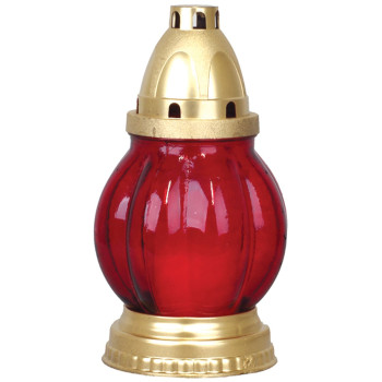 Grave lantern Grave, red glass, gold, 18 h, 60 g, height 20 cm, for grave