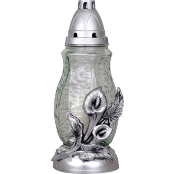 Grave lantern, with calla lilies, gold/silver color mix, 40 h, 110 g, height 28 cm, for the grave