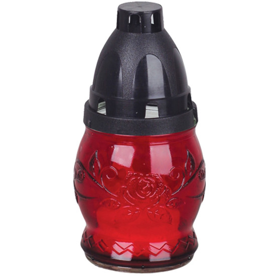 Grave lantern Grave, red glass, 6-8 h, 25 g, height 13 cm, for grave, packaging 10 pcs