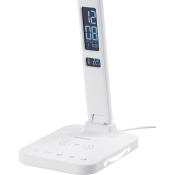 Strend Pro table lamp, LED, wireless charging, light intensity selection, with display, clock, alarm clock, thermometer, 4 W, white