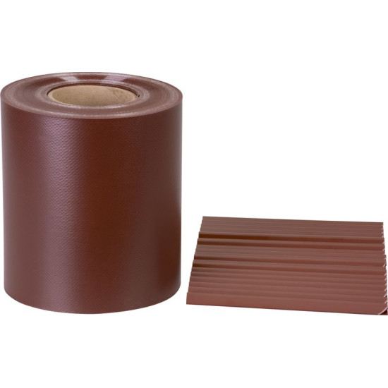Лента Strend Pro EUROSTANDARD, 190 мм, L-35 м, экранирующая, махагоново-коричневая, покрывающая, для панелей забора, с 20 клипсами, 630 г/м2, ПВХ, RAL8016 Лента Strend Pro EUROSTANDARD, 190 мм, L-35 м, экранирующая, махагоново-коричневая, покрывающая, для панелей забора, с 20 клипсами, 630 г/м2, ПВХ, RAL8016