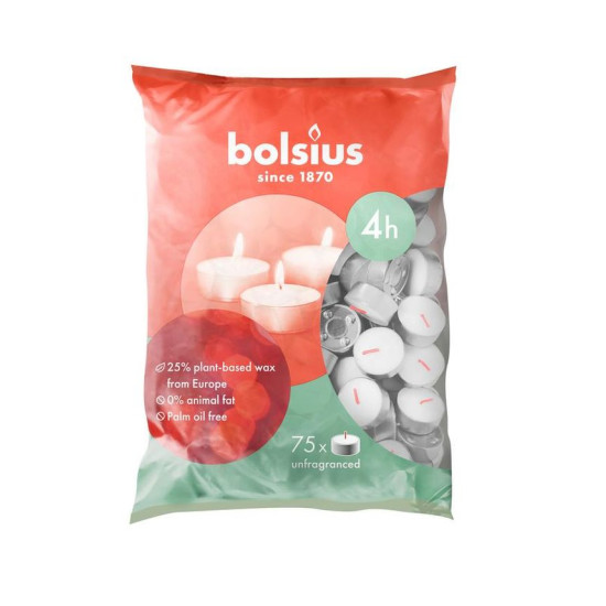 Bolsius candle, tea, 4 hours, white, pack. 75 pcs Bolsius candle, tea, 4 hours, white, pack. 75 pcs