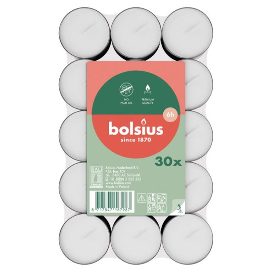 Bolsius candle, tea, 6 hours, white, pack. 30 pcs Bolsius candle, tea, 6 hours, white, pack. 30 pcs