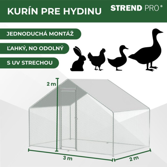 Chicken coop Strend Pro, for poultry, aviary, cage, chicken coop, with roof, 3x2x2 m