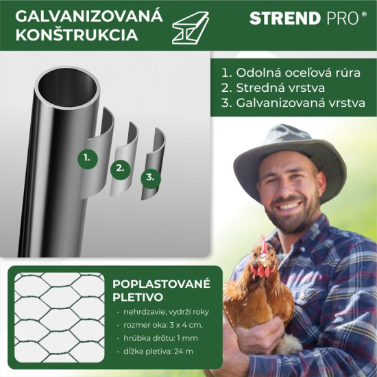 Chicken coop Strend Pro, for poultry, aviary, cage, chicken coop, with roof, 3x2x2 m