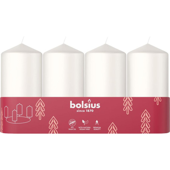 Candles Bolsius Pillar Advent, Christmas, white, 48/100 mm, pack. 4 pcs Candles Bolsius Pillar Advent, Christmas, white, 48/100 mm, pack. 4 pcs