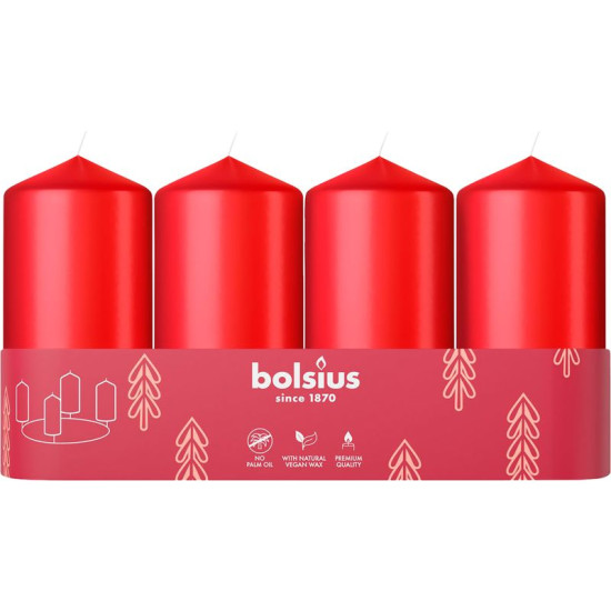 Candles Bolsius Pillar Advent, Christmas, red, 48/100 mm, pack. 4 pcs Candles Bolsius Pillar Advent, Christmas, red, 48/100 mm, pack. 4 pcs