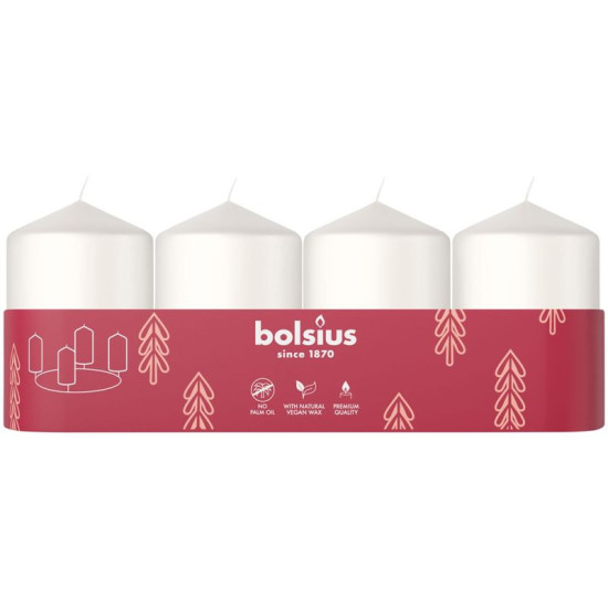 Адвентские свечи Bolsius Pillar, белые, 60x40 мм, упаковка. 4 шт