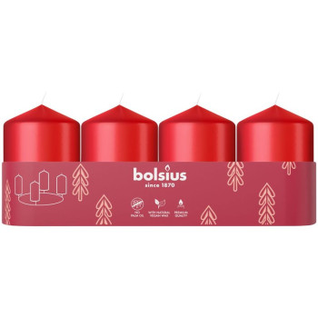 Адвентские свечи Bolsius Pillar, красные, 60x40 мм, упаковка. 4 шт