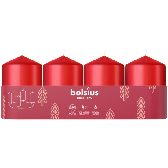 Адвентские свечи Bolsius Pillar, красные, 60x40 мм, упаковка. 4 шт