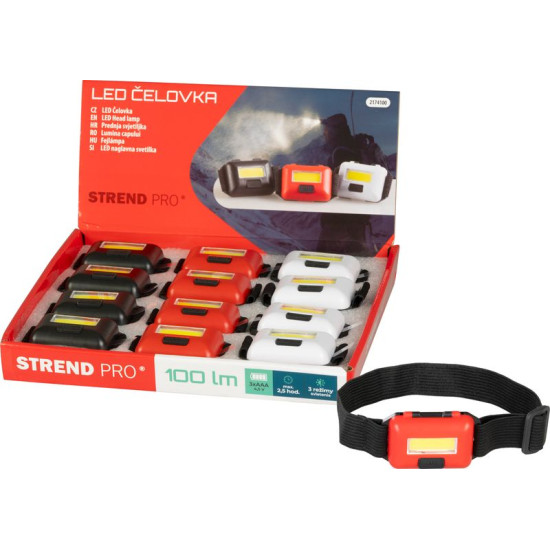 Headlamp Strend Pro Headlight, COB LED, 3xAAA, 6x4x1.8 cm, mix of colors (black, white, red), Sellbox 12 pcs