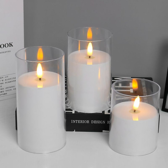 MagicHome Christmas Candle, Wax, 1xLED Warm White, Moving Flame, 7.5x10/12.5/15 cm, 3xAAA