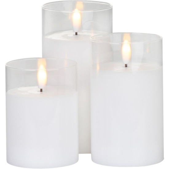 MagicHome Christmas Candle, Wax, 1xLED Warm White, Moving Flame, 7.5x10/12.5/15 cm, 3xAAA