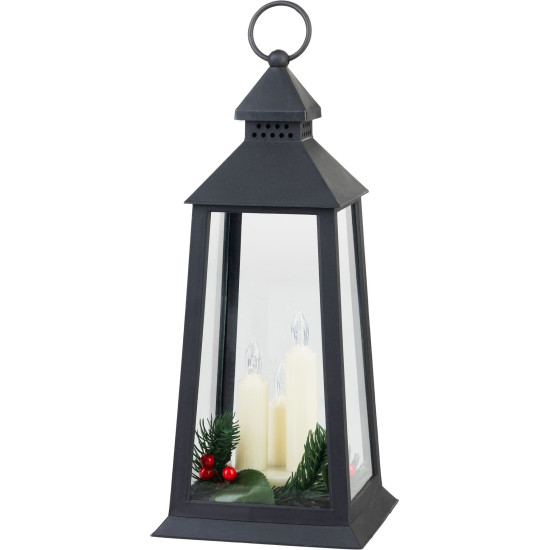 MagicHome Christmas lantern, plastic, black, 3xLED yellow, 14x14x35 cm, 3xAAA