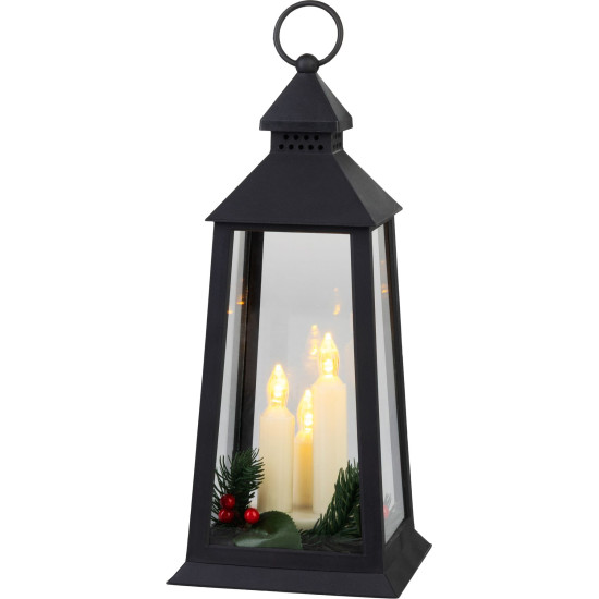 MagicHome Christmas lantern, plastic, black, 3xLED yellow, 14x14x35 cm, 3xAAA