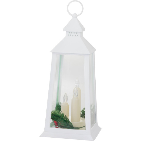 MagicHome jõululatern, plastik, valge, 3xLED kollane, 14x14x35 cm, 3xAAA