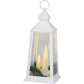 MagicHome Christmas lantern, plastic, white, 3xLED yellow, 14x14x35 cm, 3xAAA
