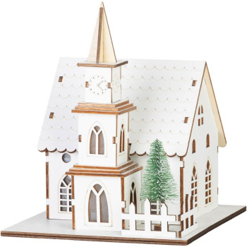 MagicHome Jõulukaunistused, Kirik, Puit, 6xLED Soe Valge, 15x17x18.5cm, 2xAAA