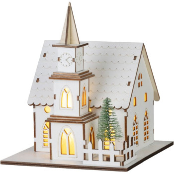 MagicHome Jõulukaunistused, Kirik, Puit, 6xLED Soe Valge, 15x17x18.5cm, 2xAAA