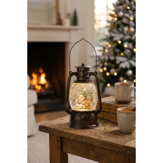 MagicHome Christmas lantern, santa, plastic, black, 1xLED warm white, 12x10x20.5 cm, 3xAA