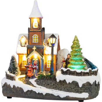 MagicHome Jõulukaunistused, Kirik, Plastik, 1xLED Soe Valge, 21x14.5x20.8 cm, 3xAA