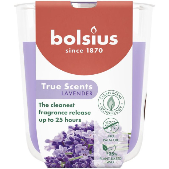 Bolsius True Scents candle, lavender, 80x73 mm, in glass