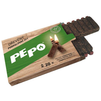 Lighter PE-PO® 2in1, wooden, 20 pcs., with match and rattle, lighter for grills, stoves, fireplaces, ovens